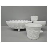 Milk Glass Dishes: Bowl, Pot, Pedestal Dish