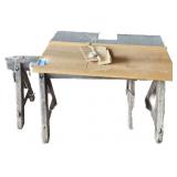 2 Wooden Sawhorses with Wooden Board