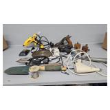 Hand tools, hot glue gun, hand plane, saw b