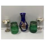 Vintage Japanese Vase, Vintage green swing lid jar