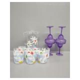 Plastic Daisy Cups w Pitcher and Martini Glasses