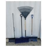 3 Snow Shovels, Plastic Rake