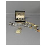 Volcano Blue Crystal Silver Tone Cuff Links,