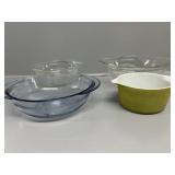 Pyrex clear bowl(2), fire king blue bowl