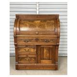 Victorian Walnut Cylinder Barrel Roll Top Desk.