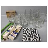Glass Highball Glasses, Etched Beer Mugs