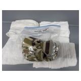 White towels, Shower Curtain w/ rings