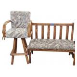 Wooden High Chair and Bench with Upholstered Seats