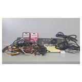 Calculators, power strip, cords