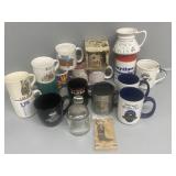 Coffee cups- misc (17) and sugar jar