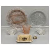 Pink Divided Dish, Pink Glass Creamer Dish, C