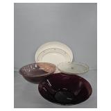 Pyrex Amethyst Bowl, Platters, Cake Stand, Red