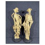 Resin Asian Man & Woman sculptures on a.metal base