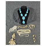 Faux Pearl Necklaces, Blue Plastic Stone Necklace