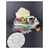 Acrylic paint.Elmers glue,glitter, beads