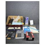 Glass pen with ink. List pads, notepads, rulers