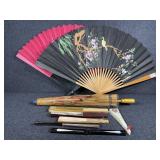 Paper parasol imnrella & 8 Folding hand fans