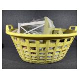 Oval plastic laundry basket with curtains & more