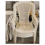 Plastic Lawn Chairs x3, Metal Folding Chairs x2