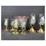 Etched glass light fixture. Gold colored & glass