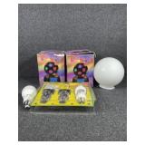 2 Disco lights. 1 Globe shade. 2 light bulbs