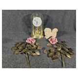 Glass Dome Clock, Flower Decorations