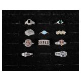 .925 Ring with Synthetic Opal, Silver Tone