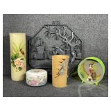 Laudel porcelain trinket jar.& Bamboo cup with lid