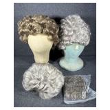 2 Gray wigs. 1 lt. Brown wig.- addtional partial
