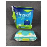 Prevail daily briefs & partial pampers wipes pkg.