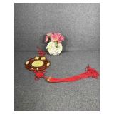 Chinese Red knot wall hanging & small flower vase