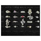 .925 Rings(10), 14KT GE, Silver Tone Rings(9)