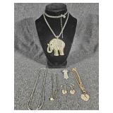 Elephant Pendant Necklace, Heart Pendant N