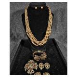 Beige Faux Pearls, Bronze Toned Bracelet, B