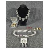 Floral Necklace, Beaded Necklace with Earrings,