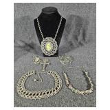 Silver Toned Necklaces with Large Pendants