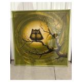 Oil Panting of two owls on a Branch By C Roberts