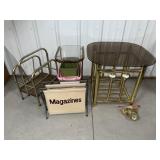 Side Tables w/ Glass Tops, Magazine Holder
