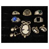 Mens Rings, Cameo Pin and Screw On Earrings