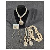 Abalone Disk Necklace and Earrings, Shell