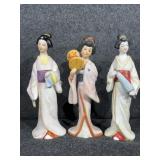 3 Japanese porcelain Geisha figurines