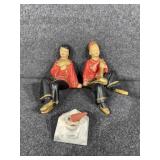 2 Asian Chalkware Figures. Cone incense holder.