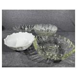 Glass serving bowls 4-Clear, 1- Milkglass