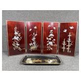 4 Panel Chinese laquer table screen & Tray