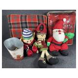 2 plaid blankets.Snowman & Snowman tin