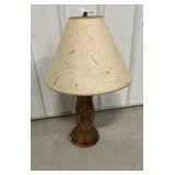 Table Lamp with Carved Wooden Base