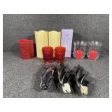 Ruby Red decorative glass tumblers, candles