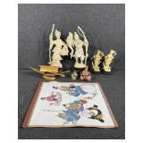 Asian figurines & watercolor painting on fabric