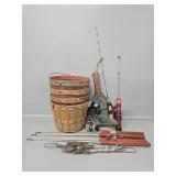 Small Baskets with Handles, Short Fishing Poles,