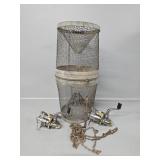 Cylindrical Wire Mesh Minnow Trap & Fishing Reels